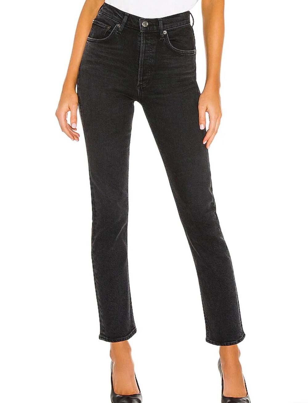 AGOLDE Riley High Rise Straight Leg Jeans Black Size 27